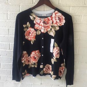 A New Day Black w/ florals button down cardigan